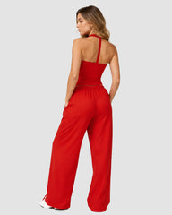 V-Neck Strappy-Back Top & Wide-Leg Pants Set