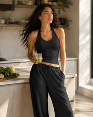 V-Neck Strappy-Back Top & Wide-Leg Pants Set