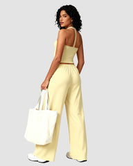 V-Neck Strappy-Back Top & Wide-Leg Pants Set