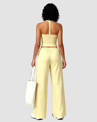 V-Neck Strappy-Back Top & Wide-Leg Pants Set