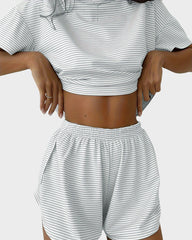 Women Striped Crop Pajama Loungewear Set