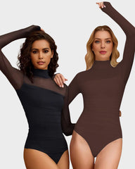 Women Long Sleeve Bodysuit Turtle Neck Shapewear