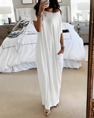 Off-Shoulder Batwing Sleeve Maxi Lounge Dress