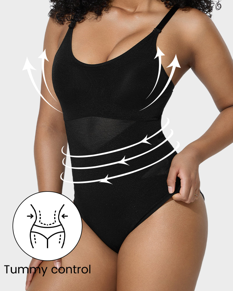 Criss-Cross Mesh Panel Sculpting Bodysuit