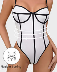 Stylish Contrast Trim Snatching Low Back Bodysuit