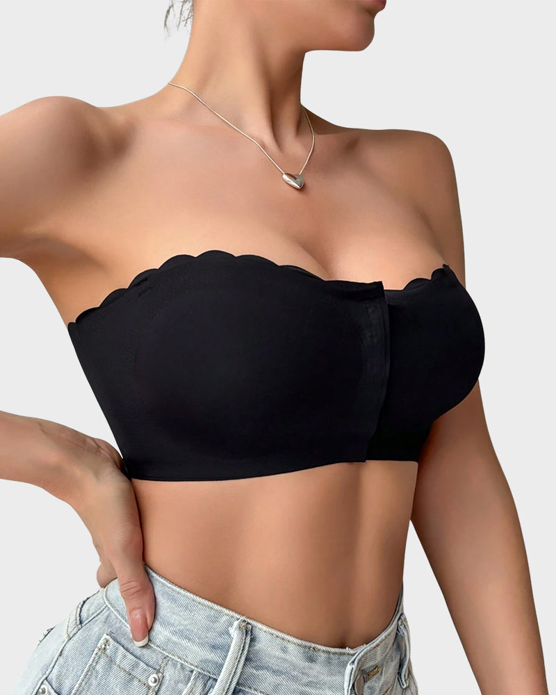 Women's Comfortable Breathable Scallop Trim Hook & Eye Front Bralette