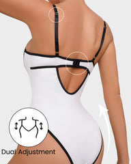 Stylish Contrast Trim Snatching Low Back Bodysuit