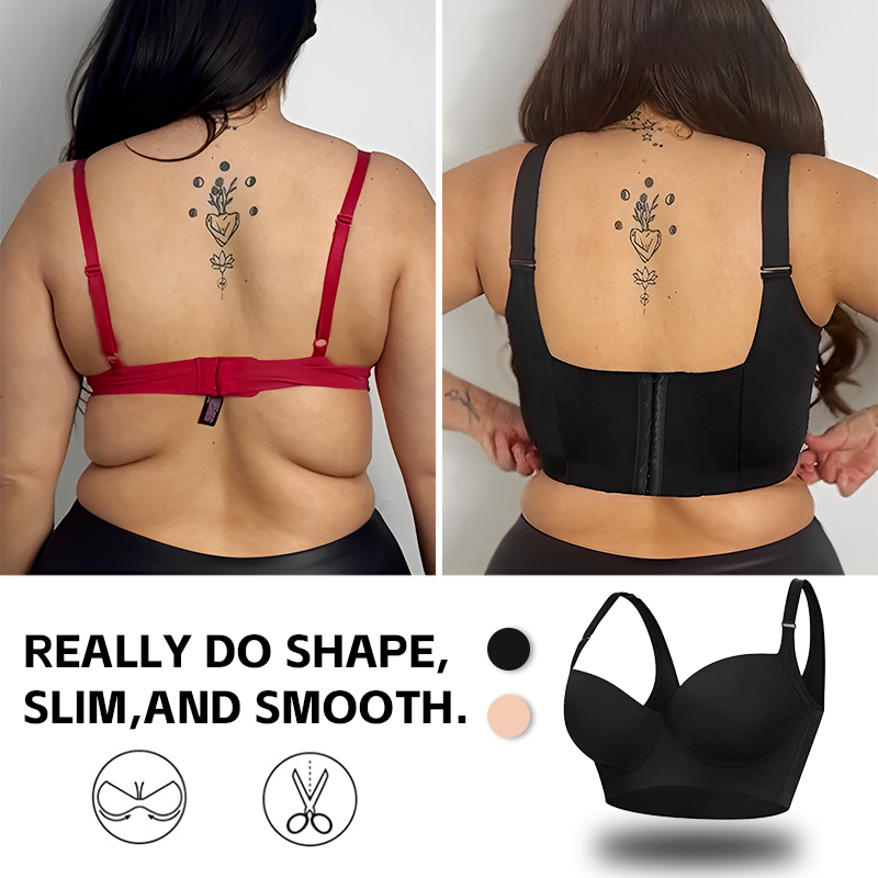 SheCurve® Push-Up Back Smoothing Bra - Black+Beige (2 PACK）