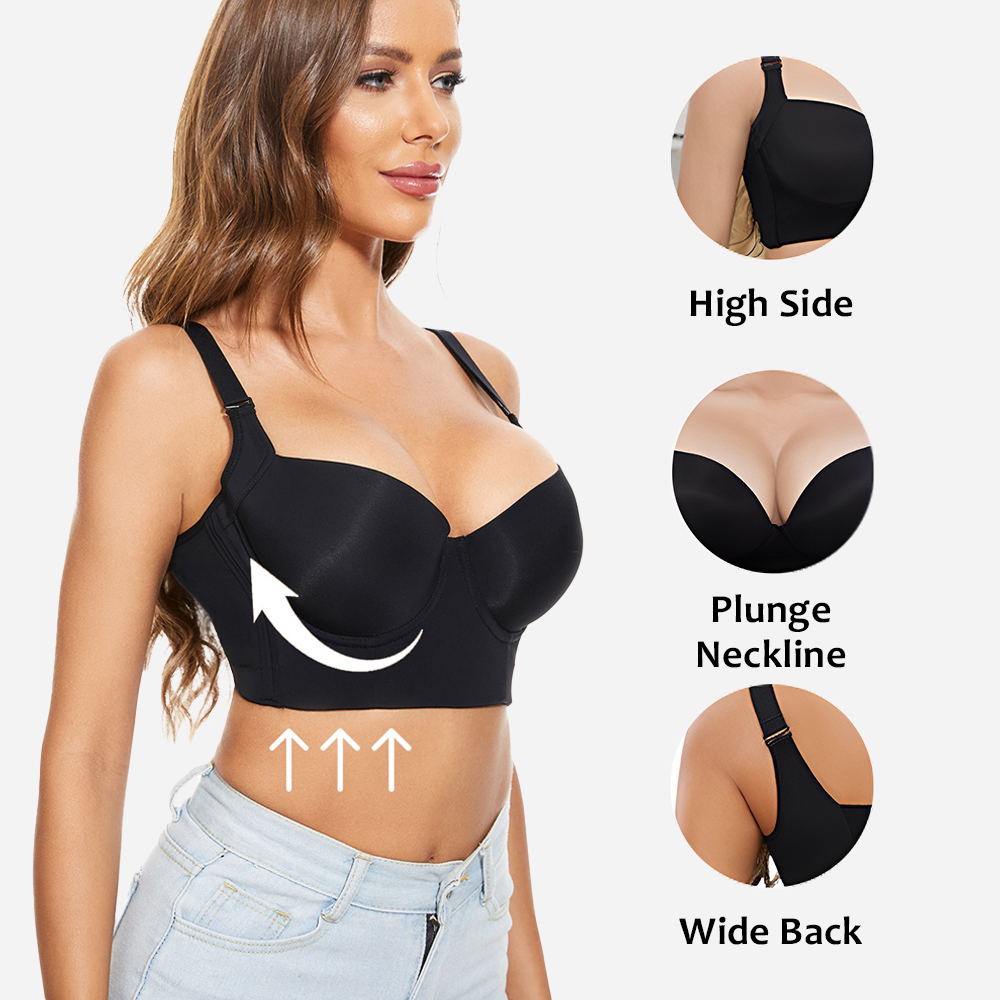 SheCurve® Push-Up Back Smoothing Bra - Black+Beige (2 PACK）