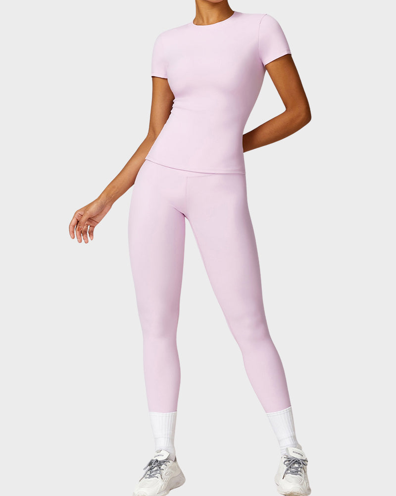 SheCurve®Round Neck Active Tee & High Waist Tracksuit Leggings (Set)