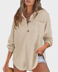 Relaxed Fit Long Sleeve Waffle Knit Button-Up Shirt