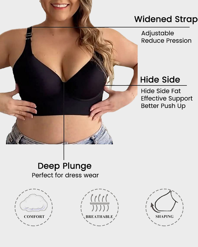 SheCurve® Push-Up Back Smoothing Bra - Black+Beige (2 PACK）