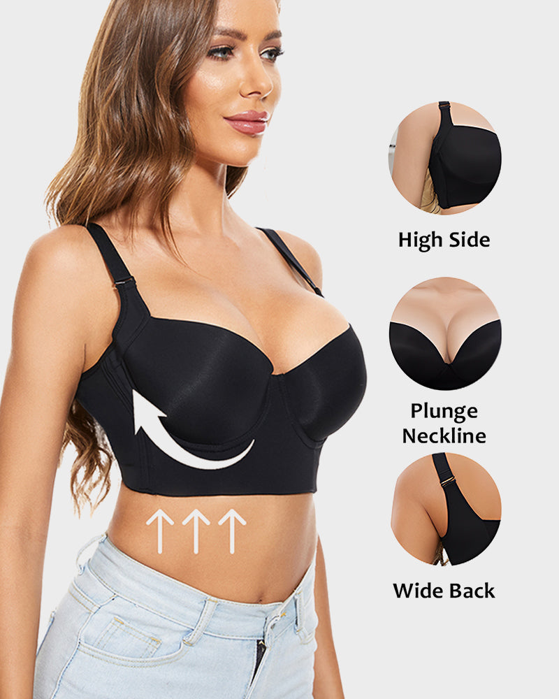 SheCurve® Push-Up Back Smoothing Bra - Black+Beige (2 PACK）