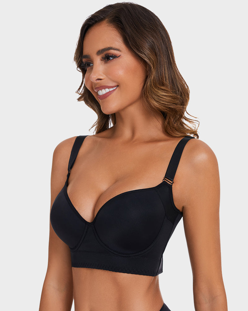 SheCurve® Push-Up Back Smoothing Bra - Black+Beige (2 PACK）