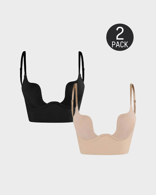 SheCurve® Low Back Secret Plunge Bra - Black+Beige (2 Pack)