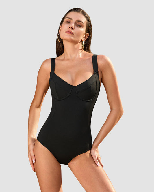 Deep V Lace-Up Back Sculpting Swimsuit