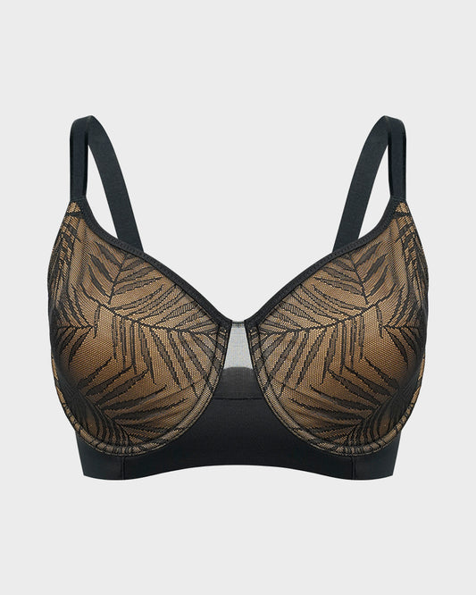 Leaf Pattern Lace Full Coverage Unlined Push Up Bra