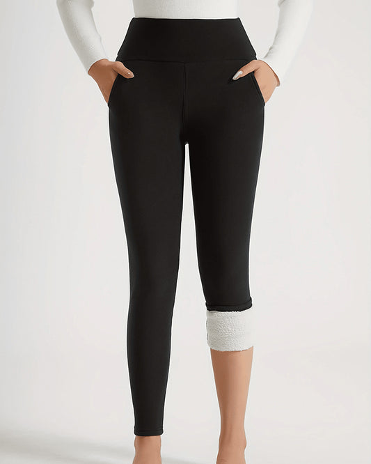 Plain Pocket High Waist Thermal Lined Leggings