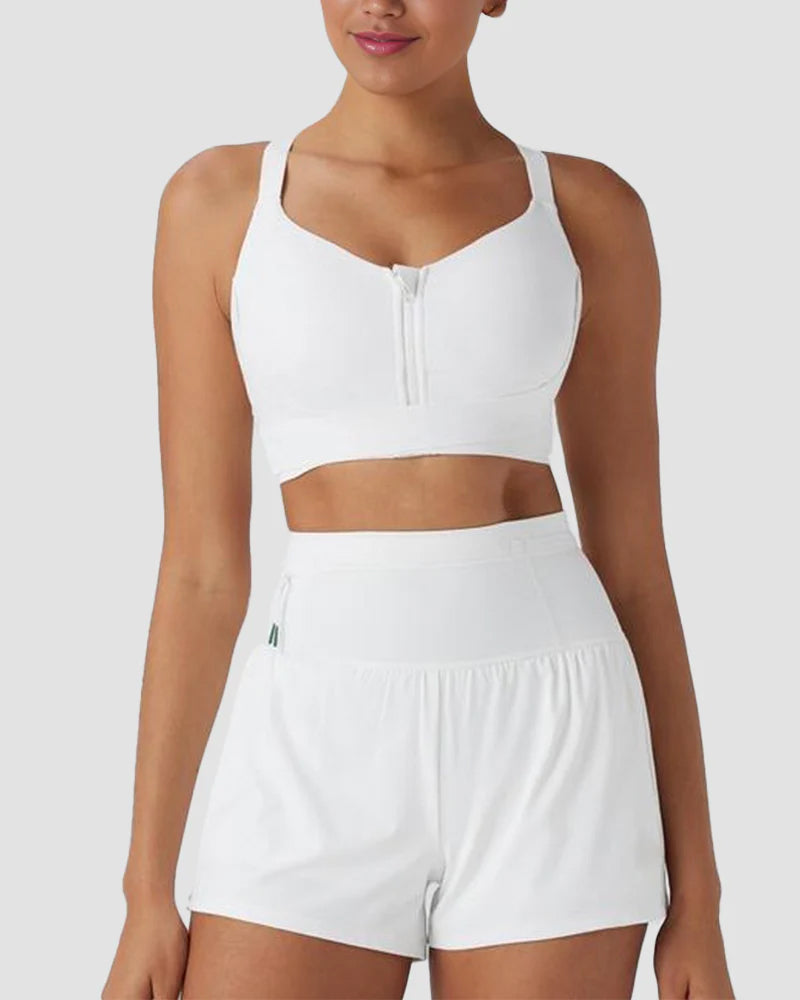 Quick-Dry Zipper Push-Up Sports Bra with Adjustable Buckle