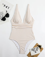 SheCurve® Striped Plunging Neck Swimsuit