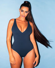 Plunge Lace-Up Corset Sculpting Swimsuit