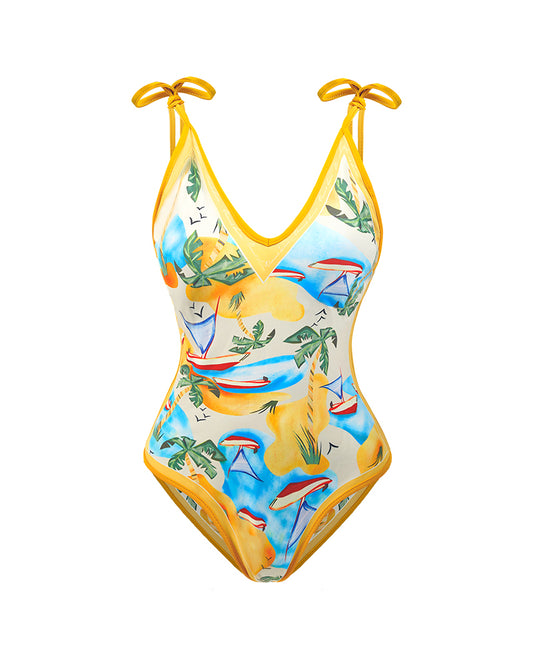 Reversible Floral Print Tie-Strap One-Piece Swimsuit