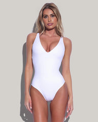 Plunge Lace-Up Corset Sculpting Swimsuit