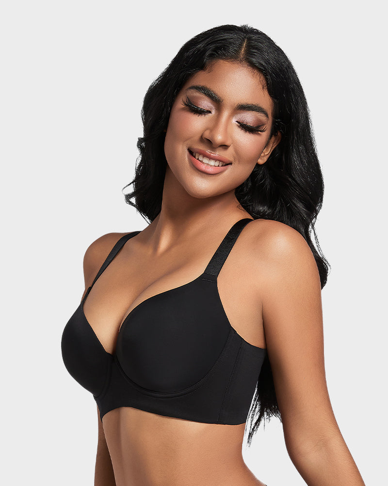 SheCurve®Back Smoothing Push-Up Plunge Bra - Black