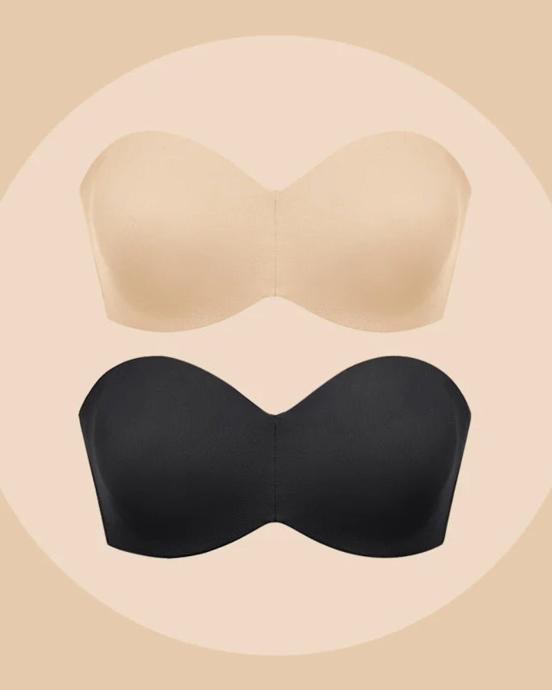 SheCurve® Full Support Non-Slip Convertible Bandeau Bra-Black+Nude