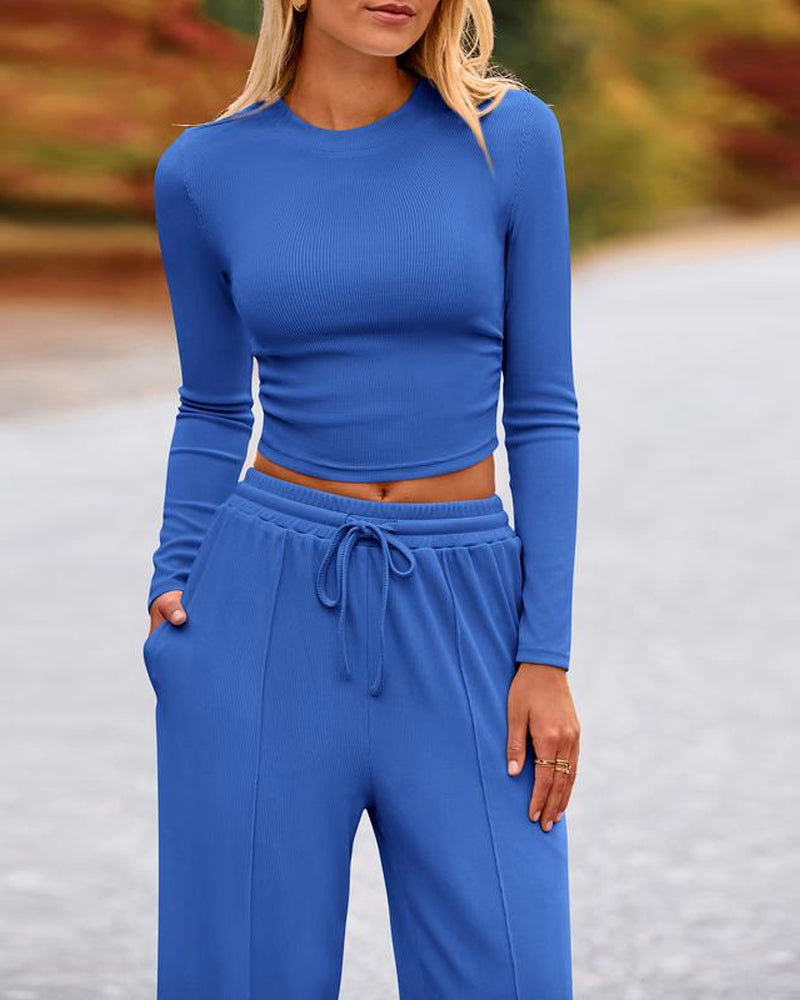 2 Piece Lounge Set with Wide Leg Pants