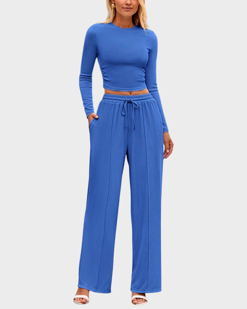 2 Piece Lounge Set with Wide Leg Pants