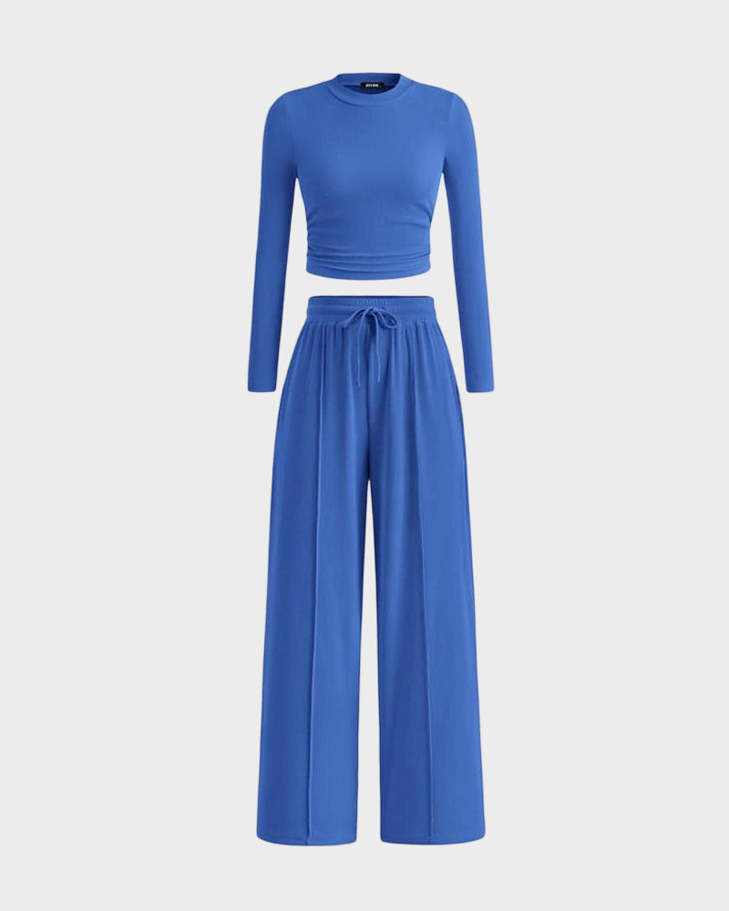 2 Piece Lounge Set with Wide Leg Pants