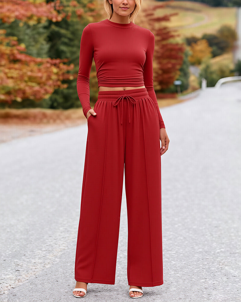 2 Piece Lounge Set with Wide Leg Pants