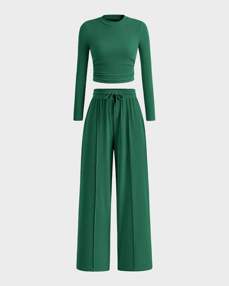 2 Piece Lounge Set with Wide Leg Pants