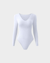 SheCurve® Sexy Ribbed V Neck Long Sleeve Bodysuits