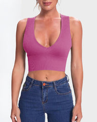 SheCurve® Ribbed Sleeveless Deep V Neck Crop Tops