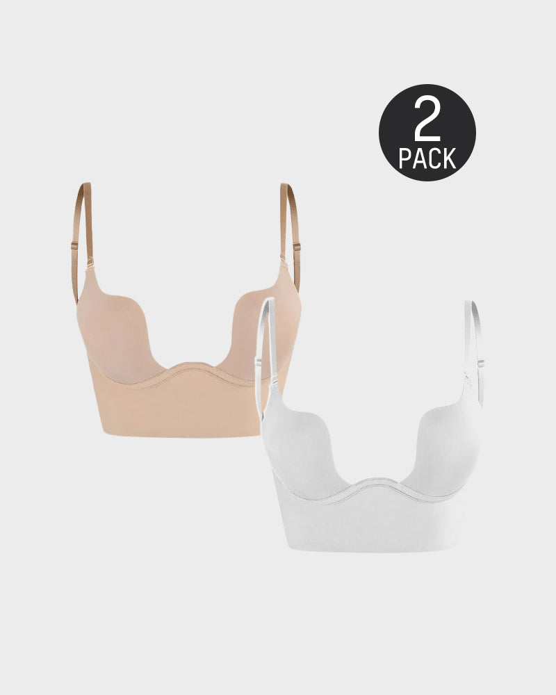 SheCurve® Low Back Secret Plunge Bra - Black+Beige (2 Pack)