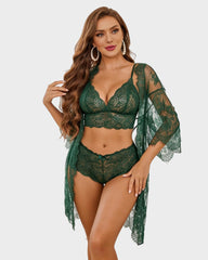 3-Piece Sheer Floral Lace Sleepwear Set