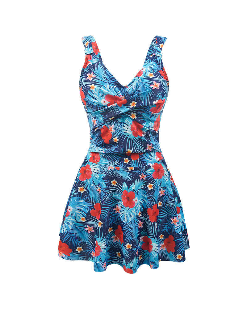 Floral Print One-Piece Swim Dress