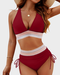 SheCurve®High Waisted Tummy Control Color Block Bikini Sets