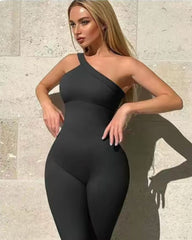 Yoga Jumpsuits Workout Ribbed One Shoulder One Piece Sport Jumpsuits