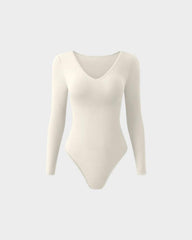 SheCurve® Sexy Ribbed V Neck Long Sleeve Bodysuits