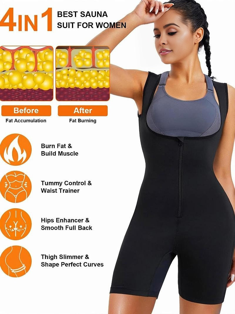 SheCurve®Women's Solid Zip Up Sauna Shapewear Bodysuit