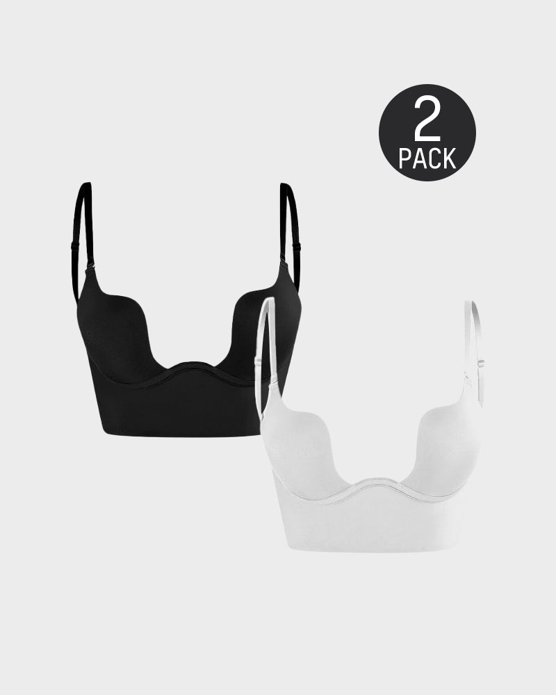 SheCurve® Low Back Secret Plunge Bra - Black+Beige (2 Pack)