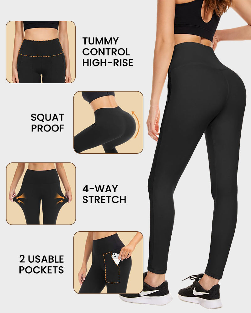 Plain Pocket High Waist Thermal Lined Leggings