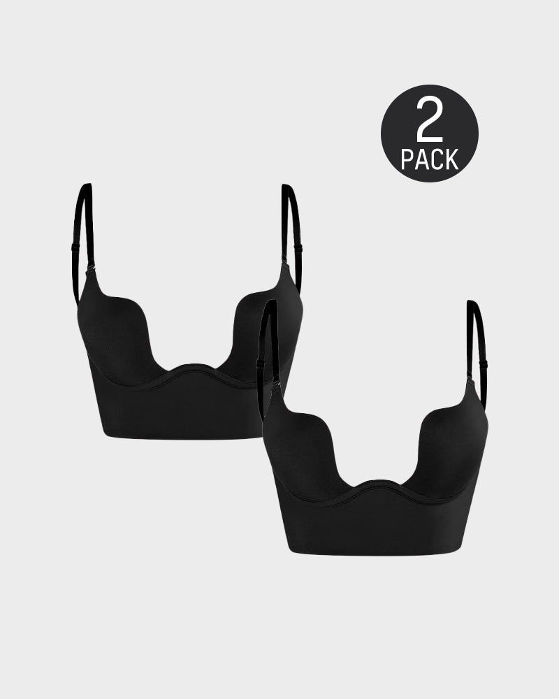 SheCurve® Low Back Secret Plunge Bra - Black+Beige (2 Pack)