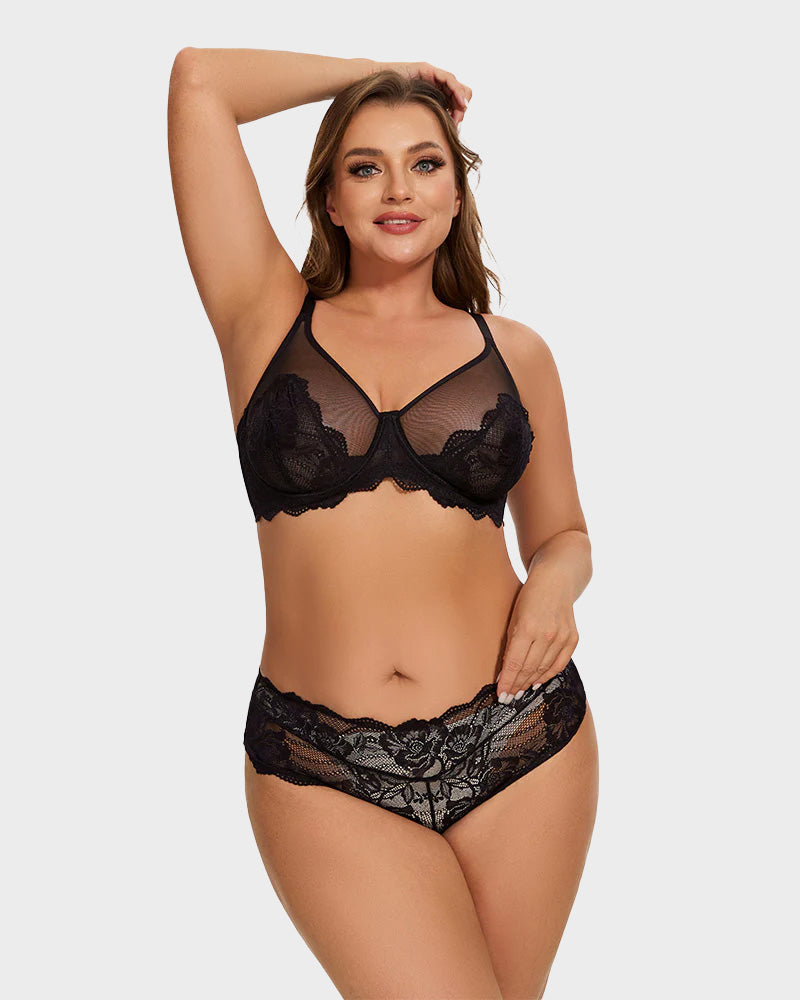 SheCurve® Full Coverage Lace Black Minimizer Bra