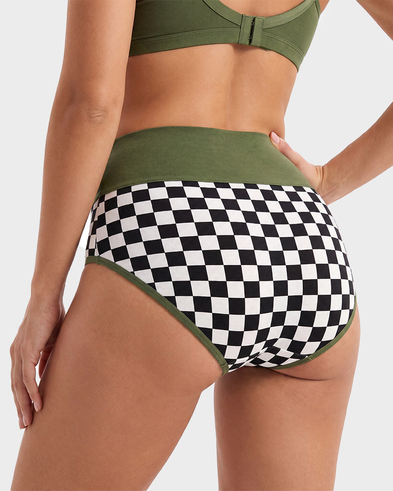 5-Pack Checkerboard High-Waisted Cotton Briefs