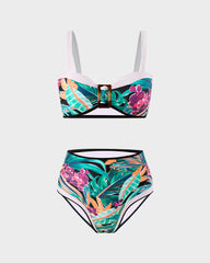 Stylish High Waist Floral Print Bikini Set