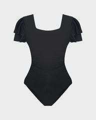 Square Neck Ruffle Sleeve One-Piece Swimsuit